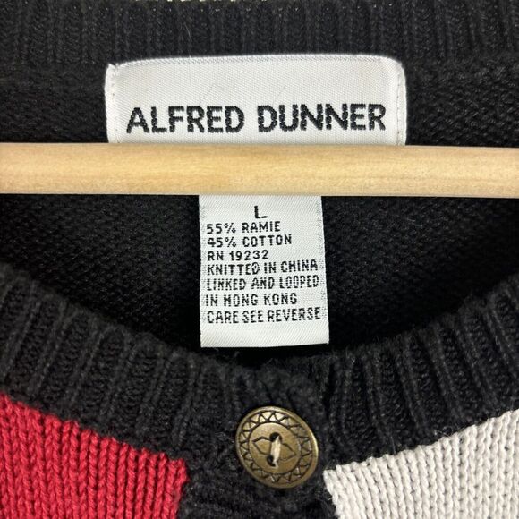 Vintage Alfred Dunner Womens Patchwork Button Up Sweater Large Red White Hearts - Picture 5 of 7